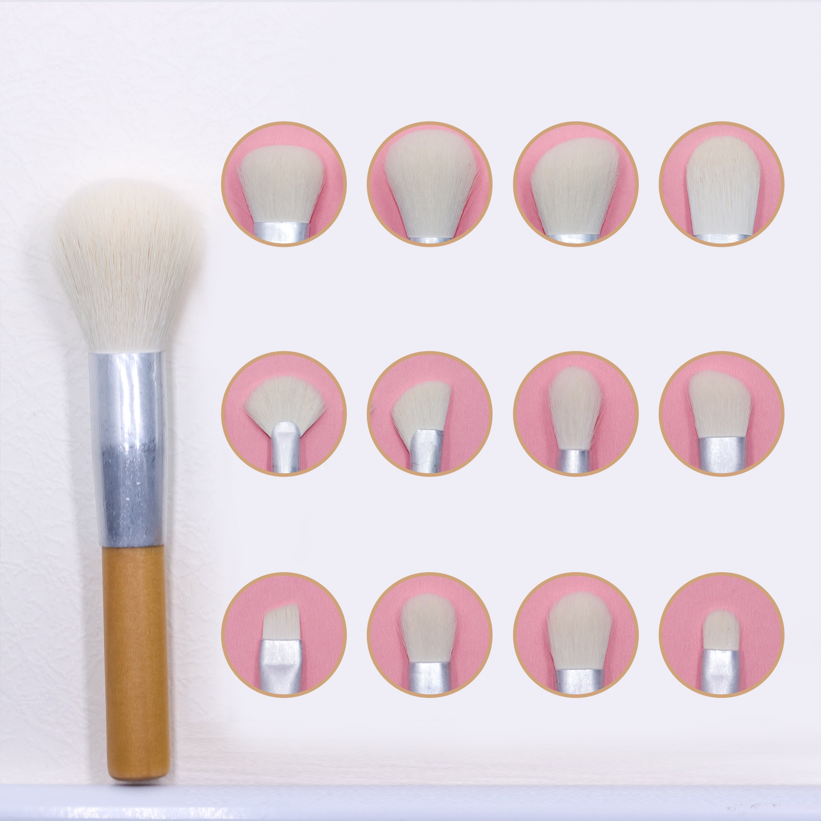 12 Professional makeup brush set with Eco-friendly wooden handle in natural wood color