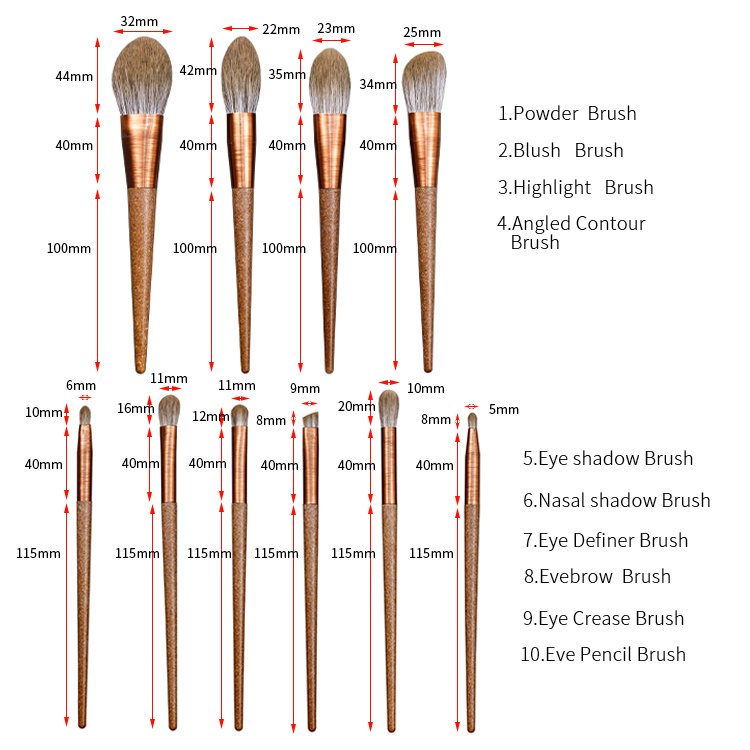 Eco-friendly-Compress coffee grounds handle for 10pcs professional makeup brush