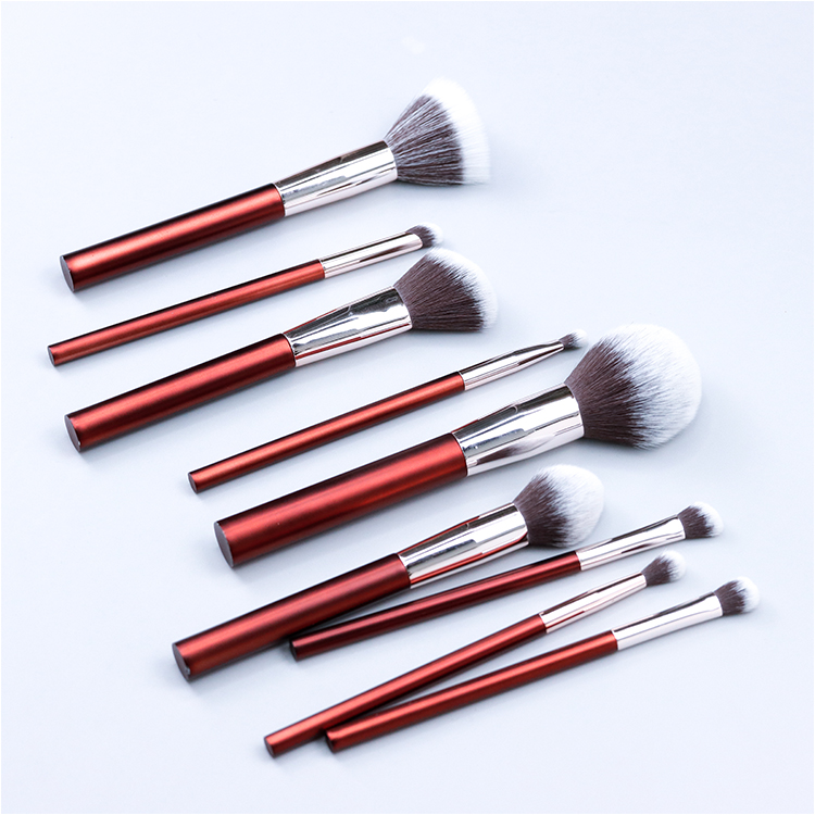Shinny red color plastic handles for makeup brush sets 9pcs