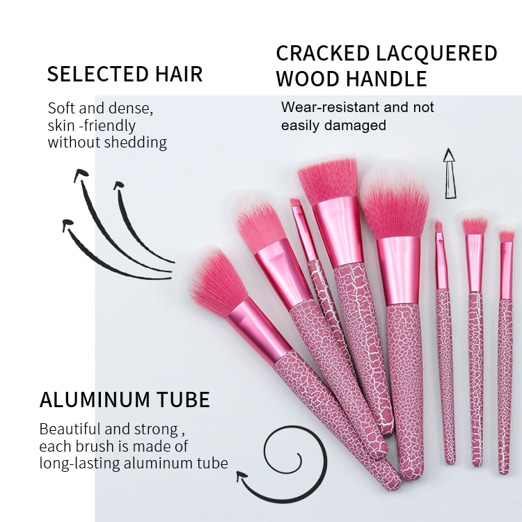 Cracked lacquered rose red wooden handle makeup brush for 11pcs in one set