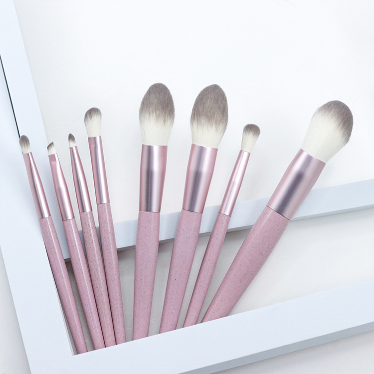 Eco-friendly Wheat straw handle with 2C synthetic hair 8pcs makeup brush set