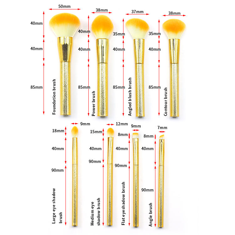 3D water-drop pattern electroplated plastic handle is in a luxurious golden color with 2c Nylon hair 8pcs makeup brush