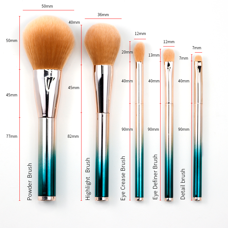 High-end quality travel brush set with gradient color aluminum tubes cosmetic accessories kits