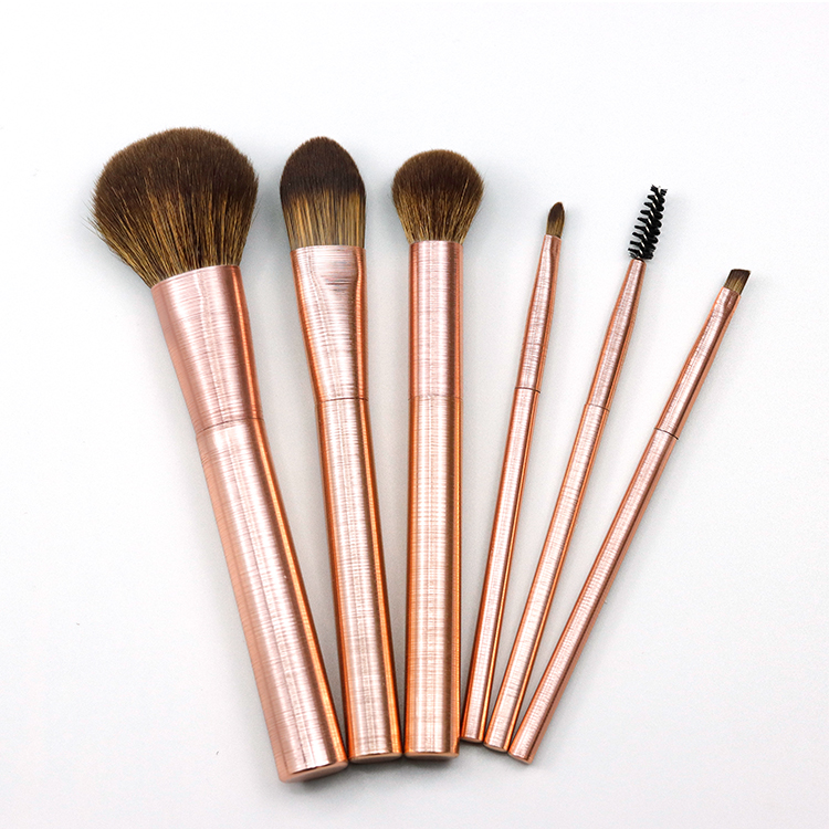 A set of 6 pcs brushed aluminum tube handle makeup brushes