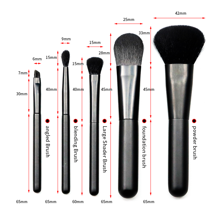 Matte black handle 5 pcs brush set