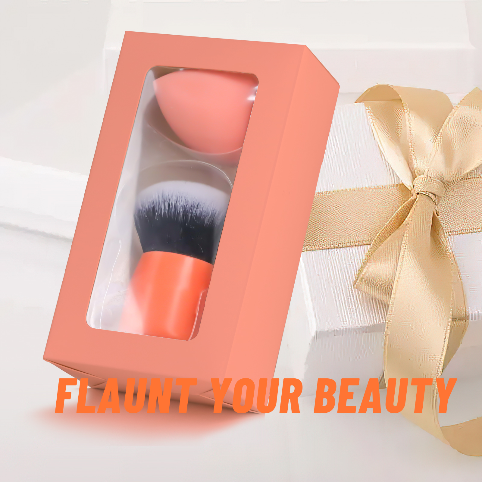 High-end orange kabuki gift box packaging of makeup brush for Face