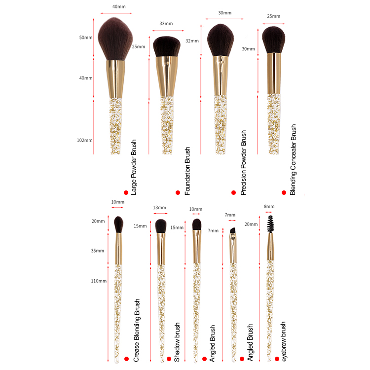 Fashion sequined injection molding handle process for makeup brush
