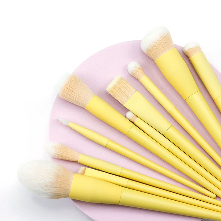 Summer new Lemon yellow wooden handle of 10pcs professional brush set