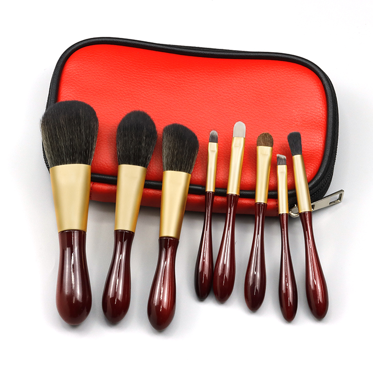 High-end wine-red noble lady travel brush set 8pcs
