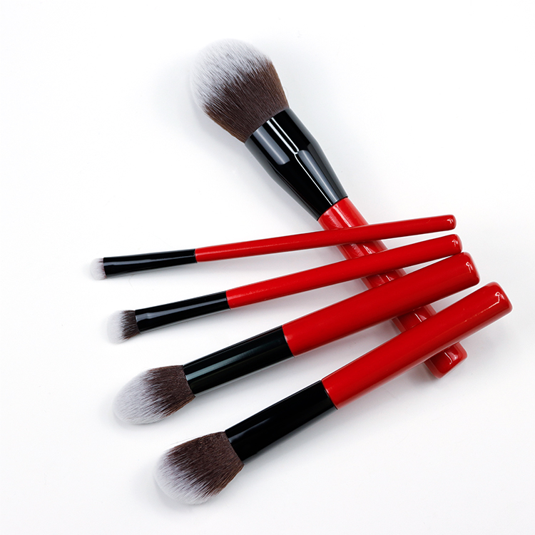 High-quality with bright red color wooden handle of makeup brush set