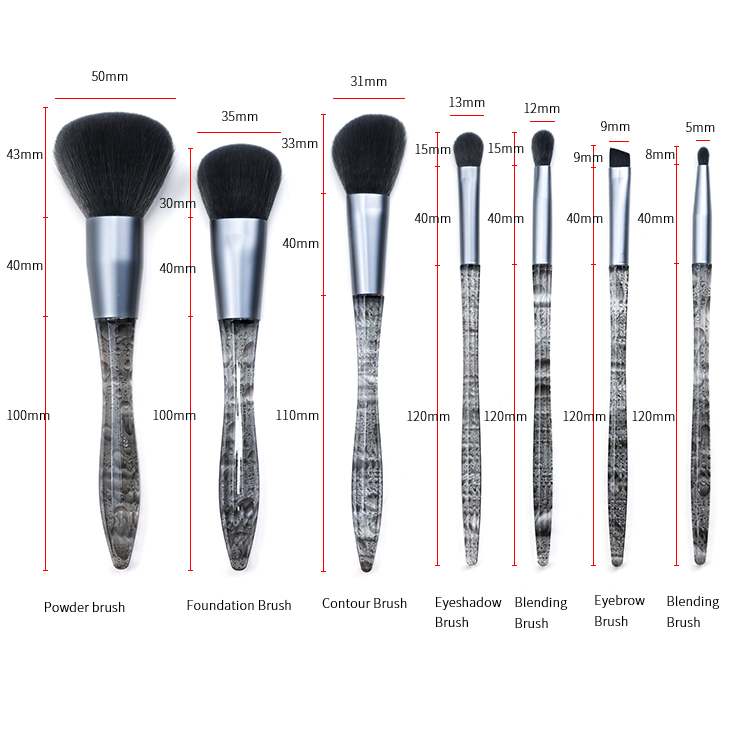 Injection-molded plastic handle in ink-wash painting style makeup brush tool