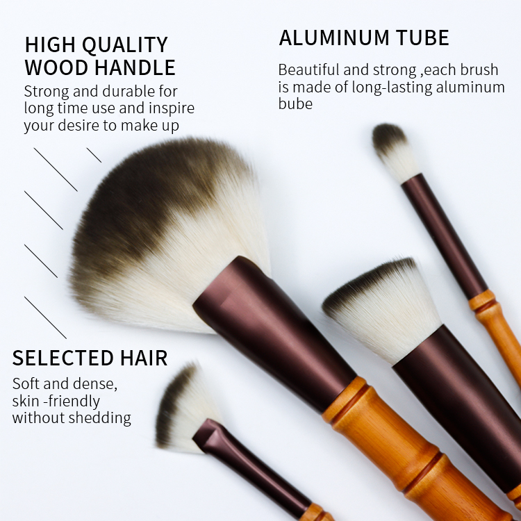 Bamboo handle design with wooden handle material of 7pcs makeup brush set