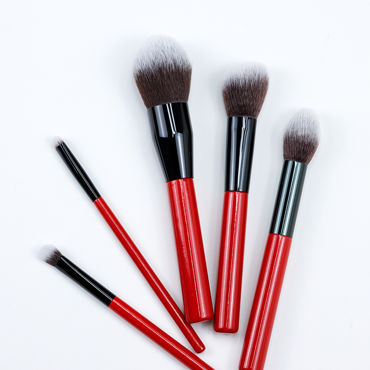 High-quality with bright red color wooden handle of makeup brush set