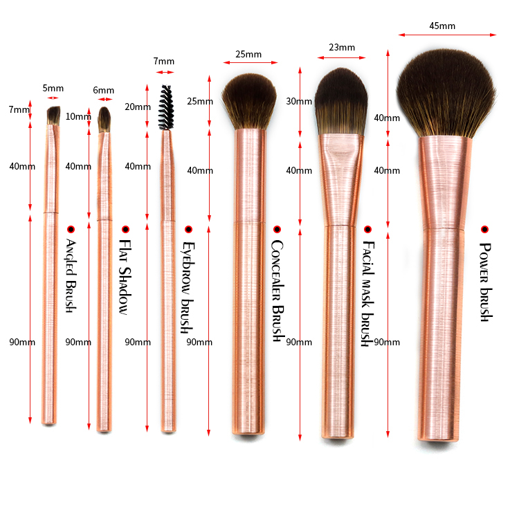 A set of 6 pcs brushed aluminum tube handle makeup brushes