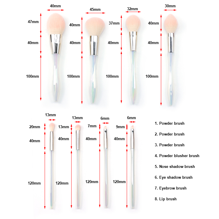 Gradient pink hair with glossy shell and colorful plastic handle series of brush sets