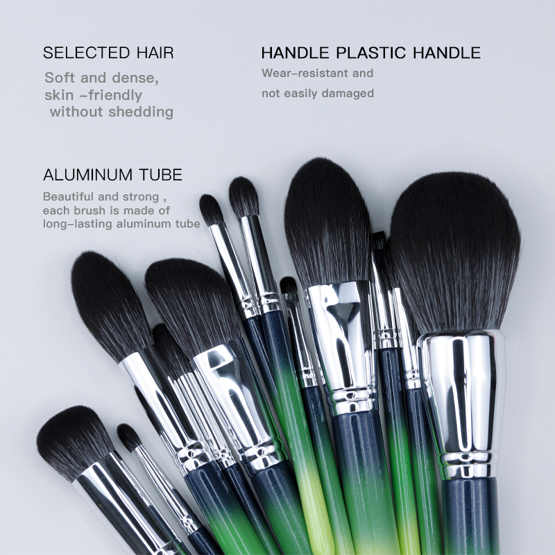 Three-color gradient wooden handle with makeup brush bucket for travel