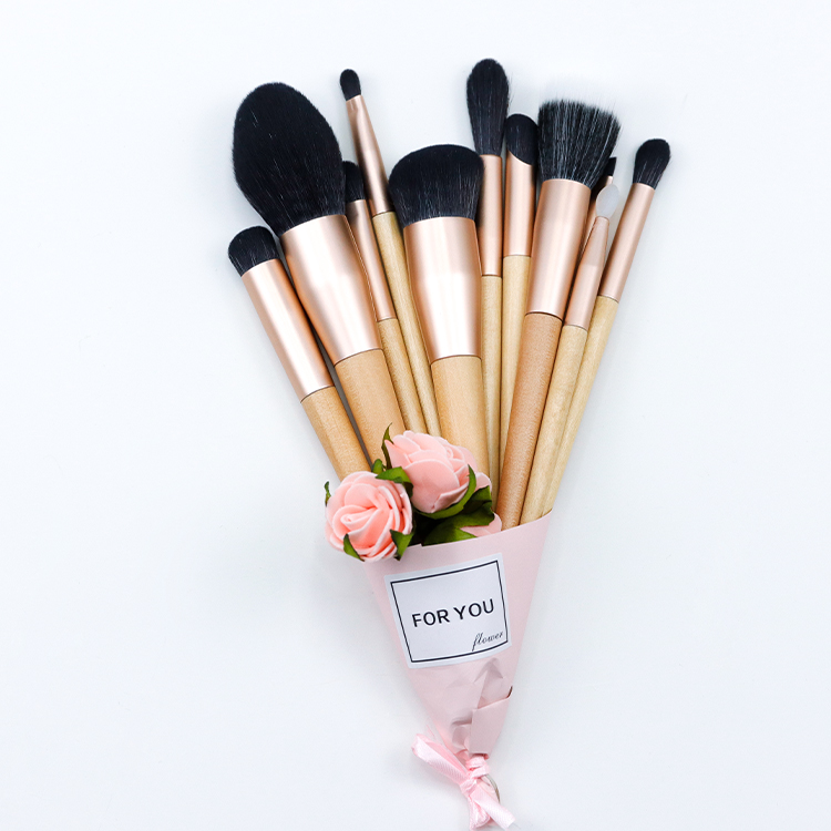 11PCS Natural wood-color wooden handle makeup brush