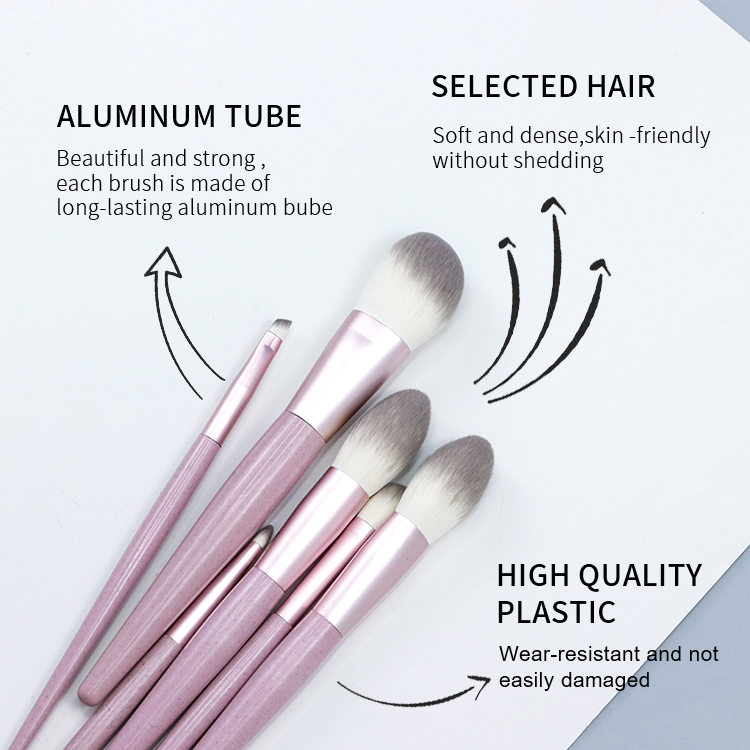 Eco-friendly Wheat straw handle with 2C synthetic hair 8pcs makeup brush set