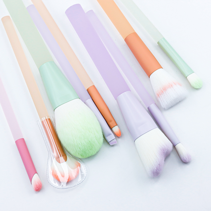Frosted plastic handle multicolored makeup brush set
