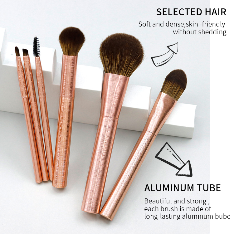 A set of 6 pcs brushed aluminum tube handle makeup brushes