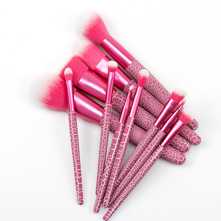 Cracked lacquered rose red wooden handle makeup brush for 11pcs in one set
