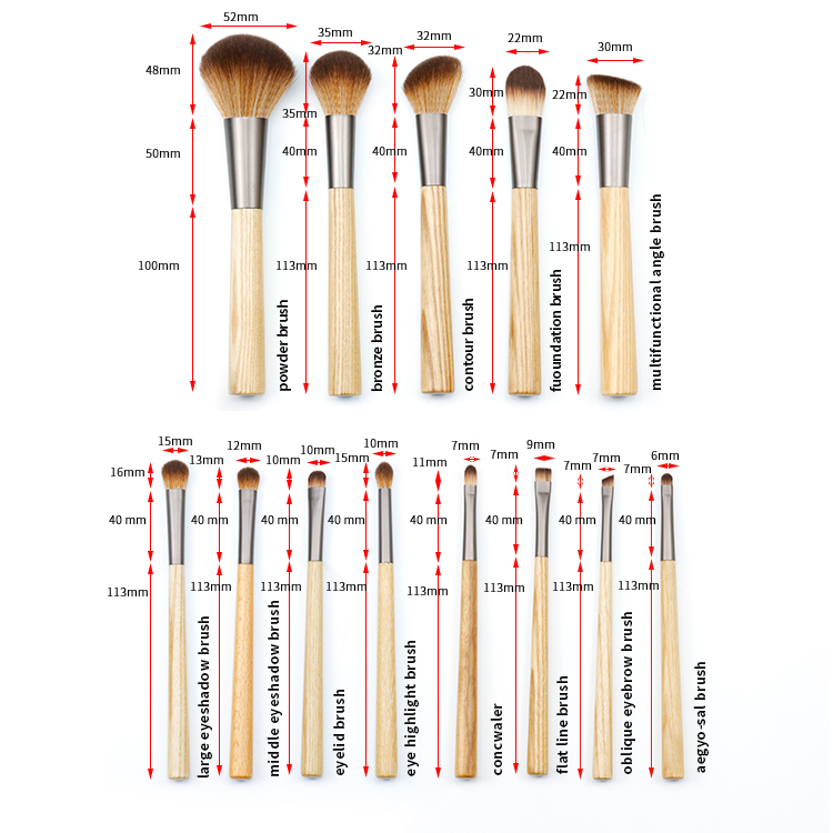 FSC natural and environmentally friendly wooden handle professional makeup brush set 13pcs 