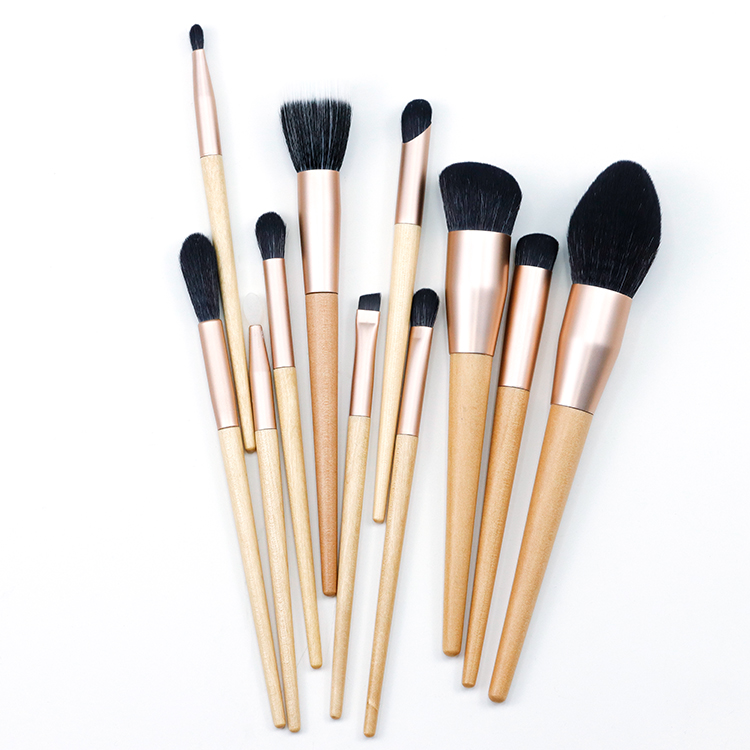 11PCS Natural wood-color wooden handle makeup brush