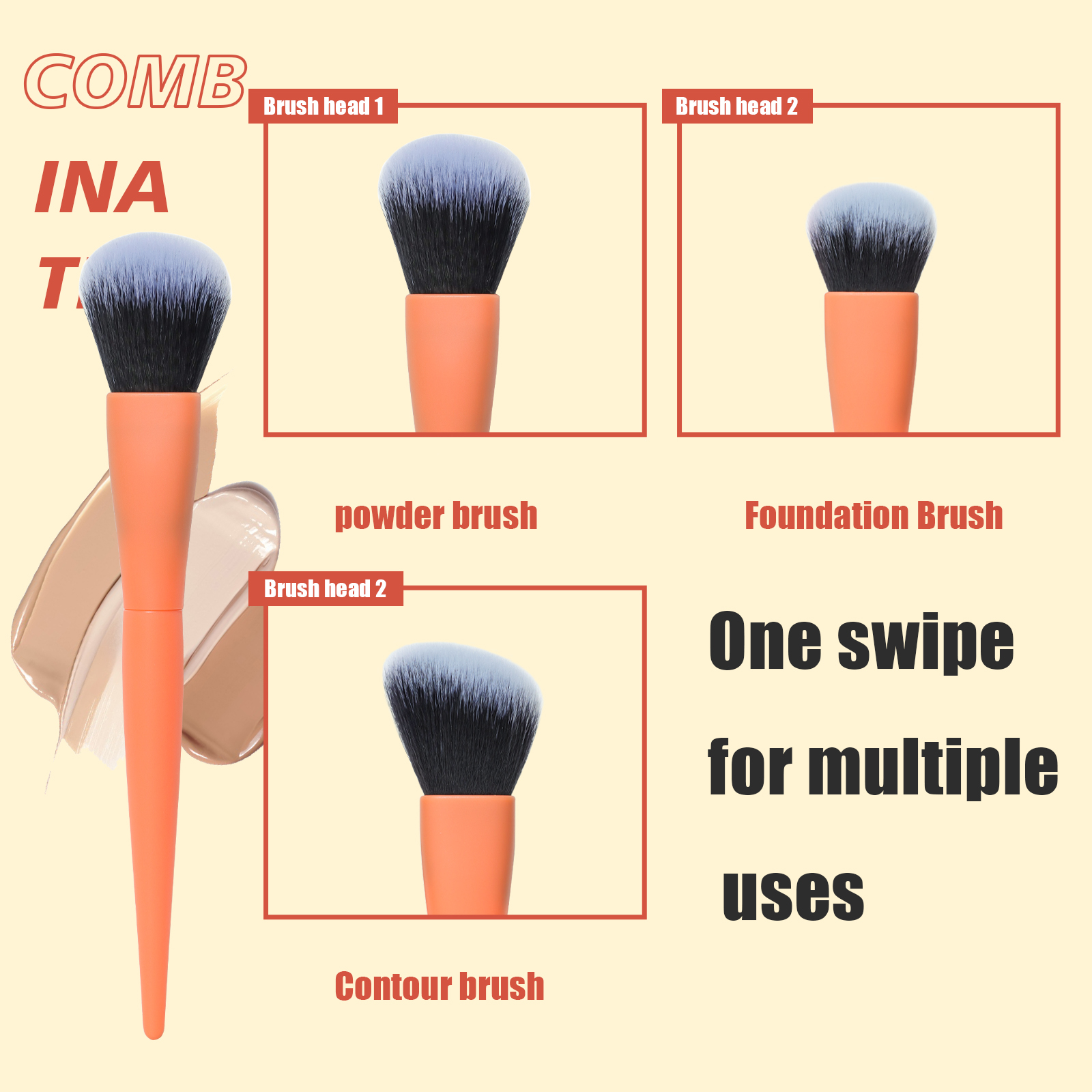 New design and hot sale of 3 in one makeup brush for face