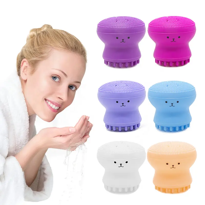 Cute Small Octopus Shape Face Cleanser Exfoliating Cleansing Wash Brush Silicone Facial Cleaning Brush