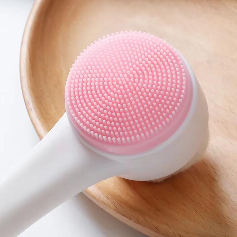 3D Face Cleaning Massage Tool 2 in 1 Facial Vibration Skin Care Brush Double Side Silicone Facial Cleanser Brush