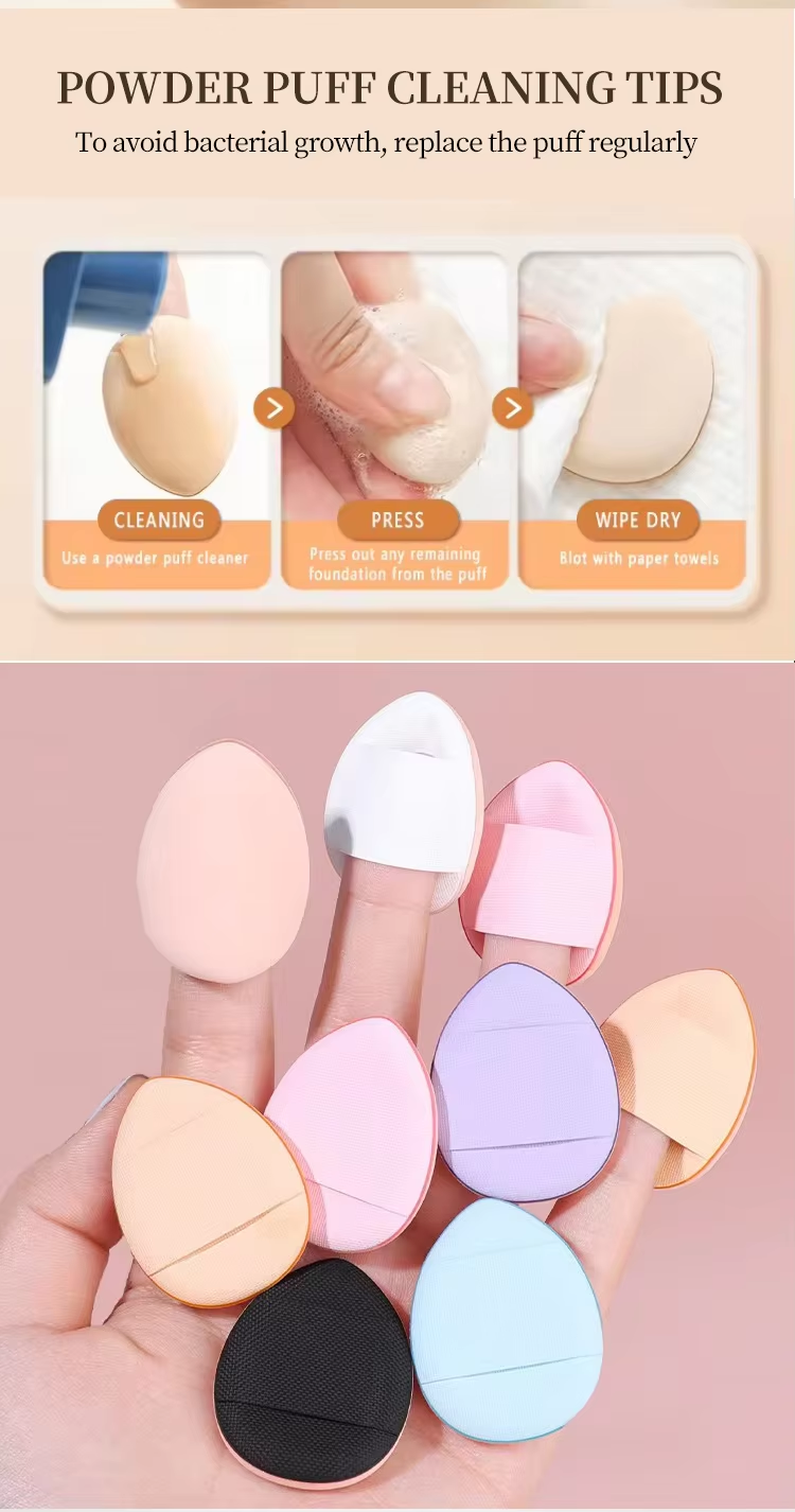 Mini Triangle Cosmetic Powder Puff for Concealer Liquid Foundation Cotton Sponge Material Finger Holder Loose Powder