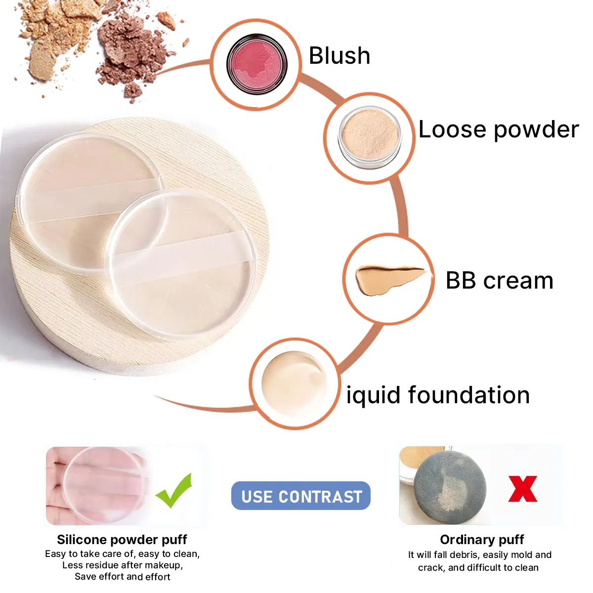 Durable Transparent Silicone Makeup Powder Puff Foundation Powder Puff Non Irritating and Comfortable Powder Puff