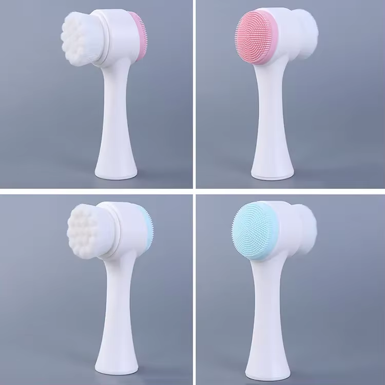 3D Face Cleaning Massage Tool 2 in 1 Facial Vibration Skin Care Brush Double Side Silicone Facial Cleanser Brush
