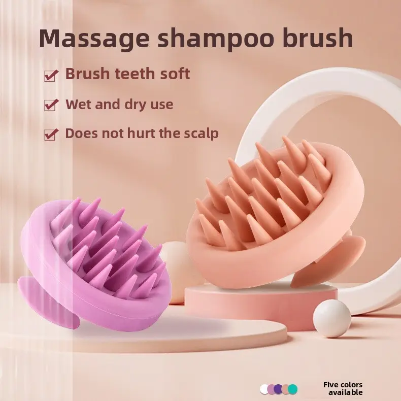 Customized Soft Silicone Scalp Scrubber Detangling Shampoo Hair Brush Round Scalp Scrub Scalp Massager Brush for Hair