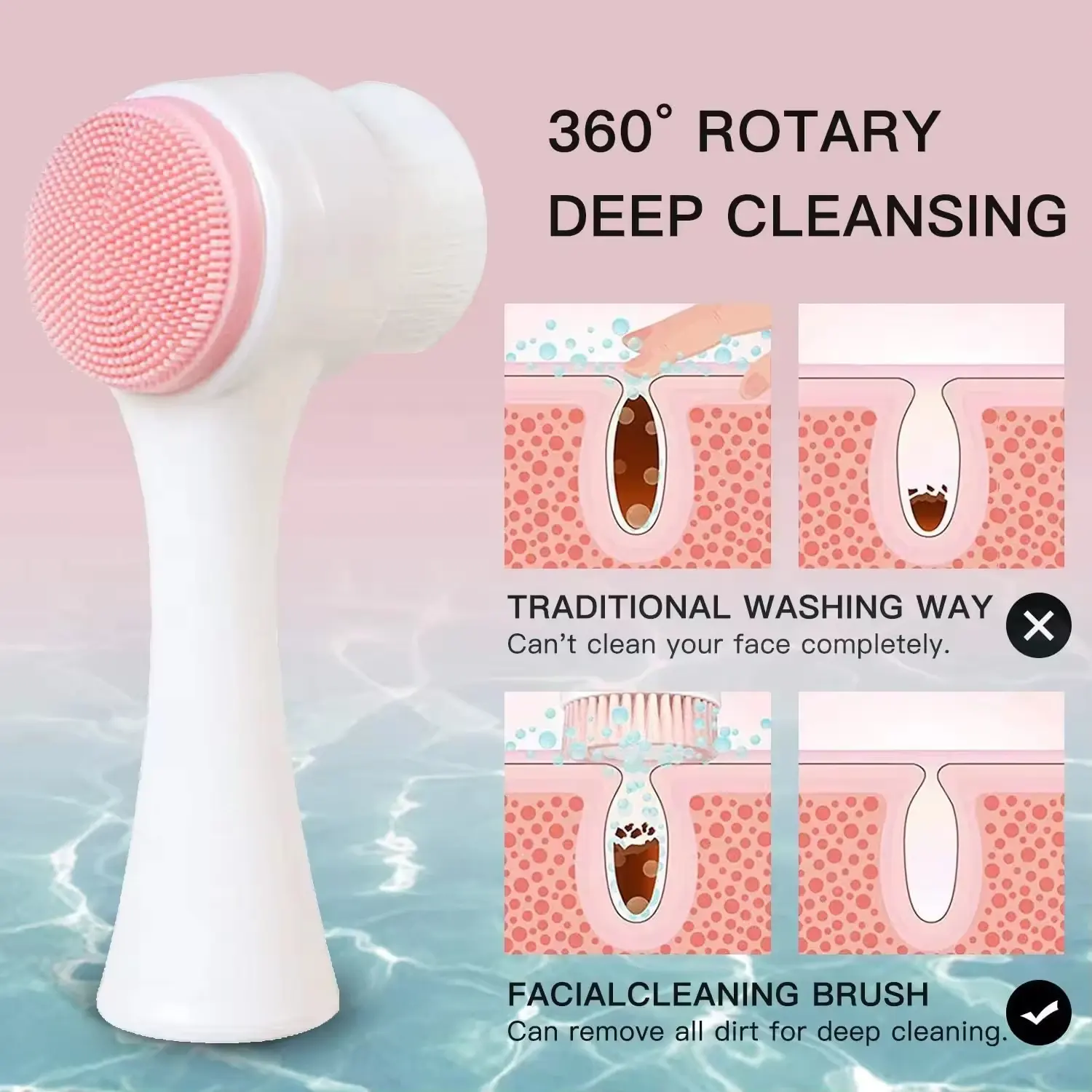 3D Face Cleaning Massage Tool 2 in 1 Facial Vibration Skin Care Brush Double Side Silicone Facial Cleanser Brush