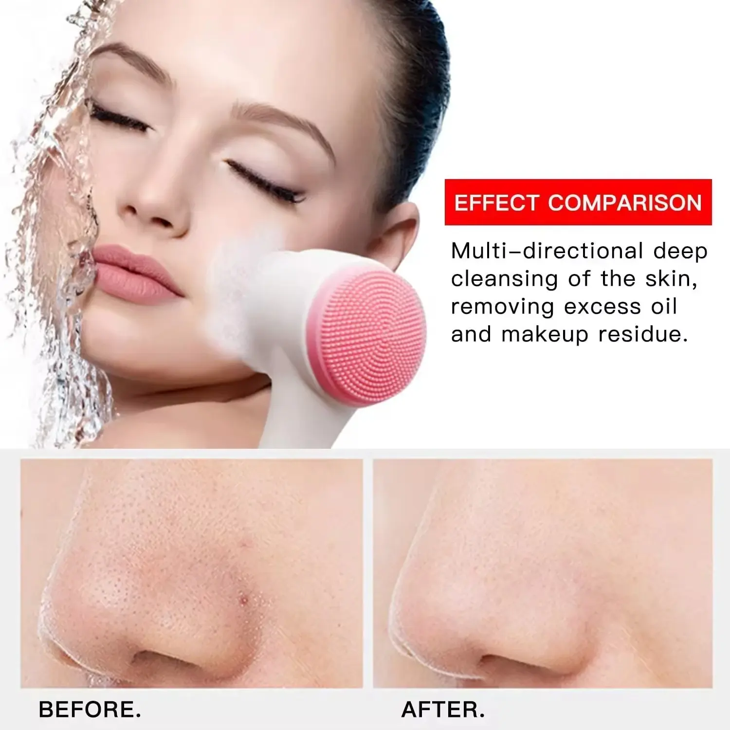3D Face Cleaning Massage Tool 2 in 1 Facial Vibration Skin Care Brush Double Side Silicone Facial Cleanser Brush