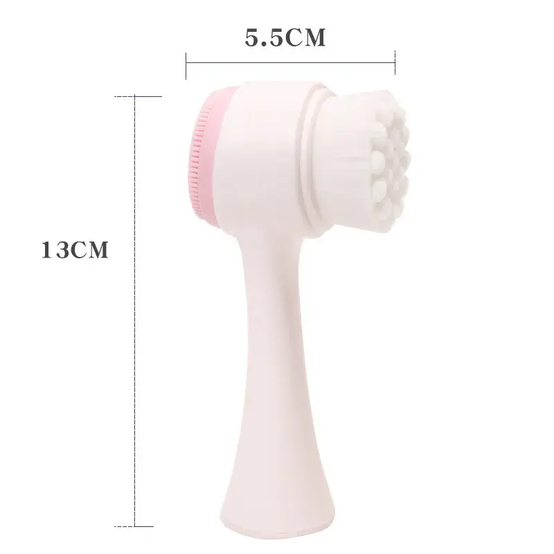 3D Face Cleaning Massage Tool 2 in 1 Facial Vibration Skin Care Brush Double Side Silicone Facial Cleanser Brush