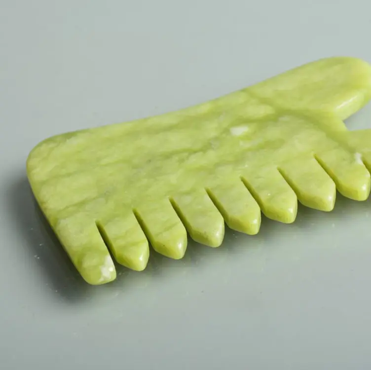 Natural Jade Stone Comb Guasha Gua Sha Board Comb Shape Massage Hand Massager Relaxation Comb Health Care