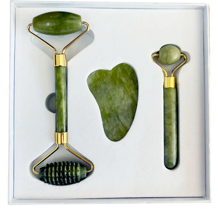 Support Customization 3 in 1 Portable Hand Massage Tool Jade Stone Massage Roller Set with Box Packaging