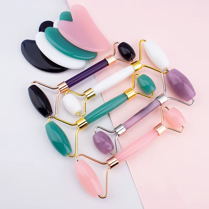 Popular Face Roller Skin Care Tool High Quality Pure Natural Rose Quartz Jade Roller for Face Gua Sha Stone Massager