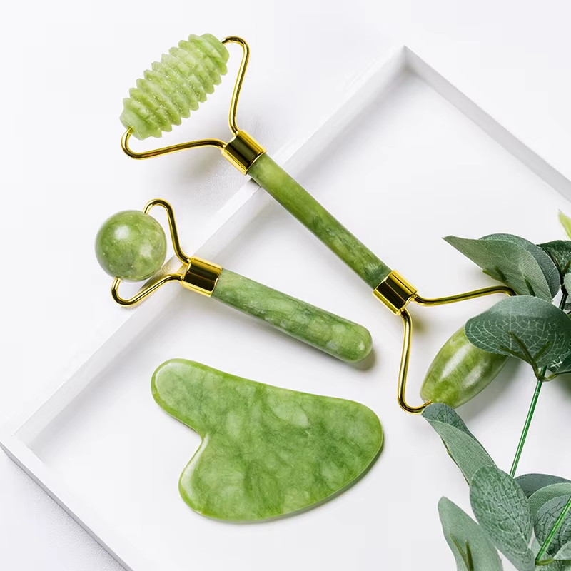 Support Customization 3 in 1 Portable Hand Massage Tool Jade Stone Massage Roller Set with Box Packaging