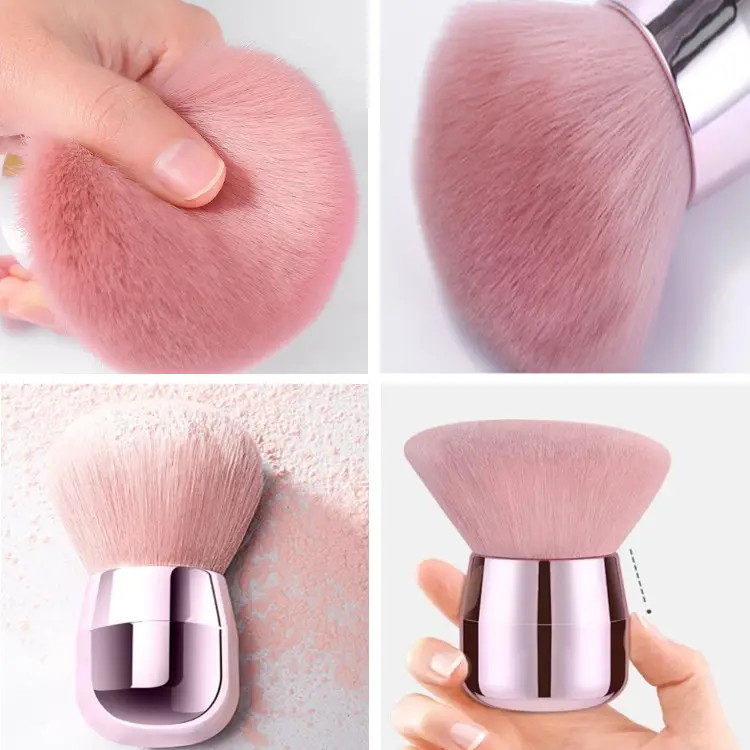 Custom Professional High Quality Pink Makeup Tools Unique Nail Brush with Large Foundation Blush Single Handle