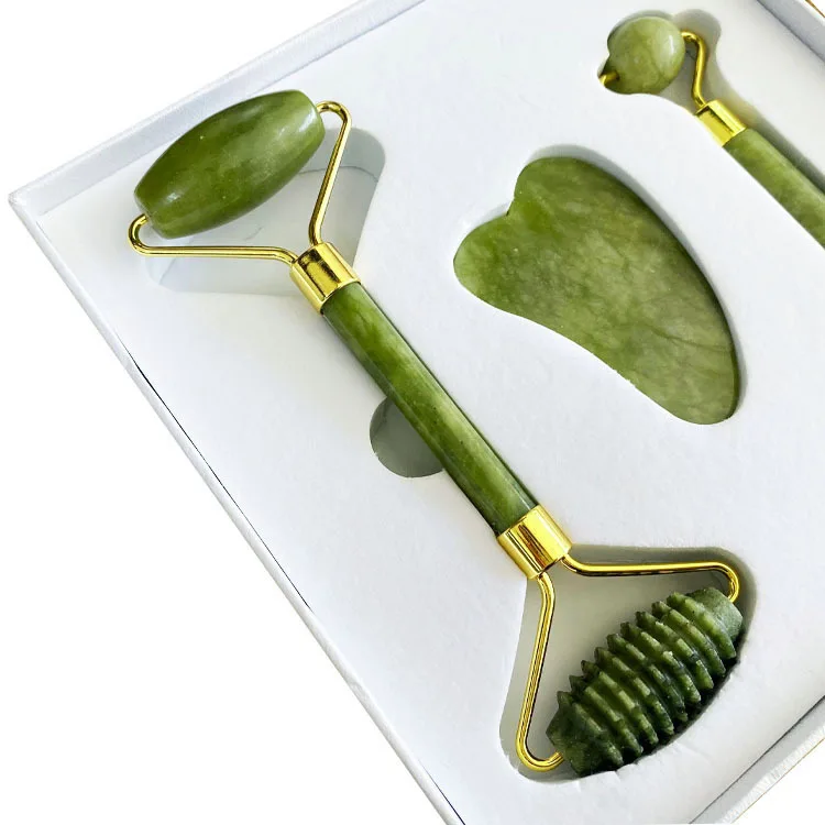 Support Customization 3 in 1 Portable Hand Massage Tool Jade Stone Massage Roller Set with Box Packaging