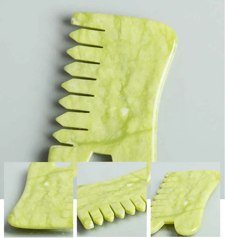 Natural Jade Stone Comb Guasha Gua Sha Board Comb Shape Massage Hand Massager Relaxation Comb Health Care