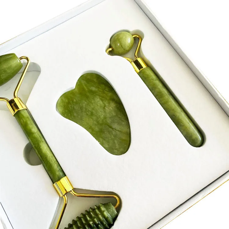 Support Customization 3 in 1 Portable Hand Massage Tool Jade Stone Massage Roller Set with Box Packaging