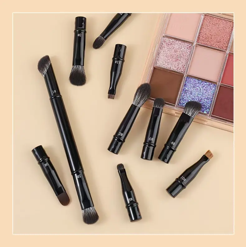 Dual-Ended Blending Blush Angled Stipple Eye Shadow Crease Concealer Brush Set Double-Sided Makeup Eyebrow Pencil