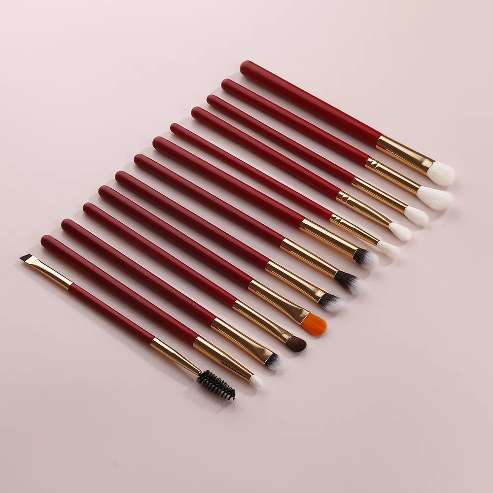 Red color wooden handle professional makeup brush set with Vegan Cruelty free synthetic fiber hair