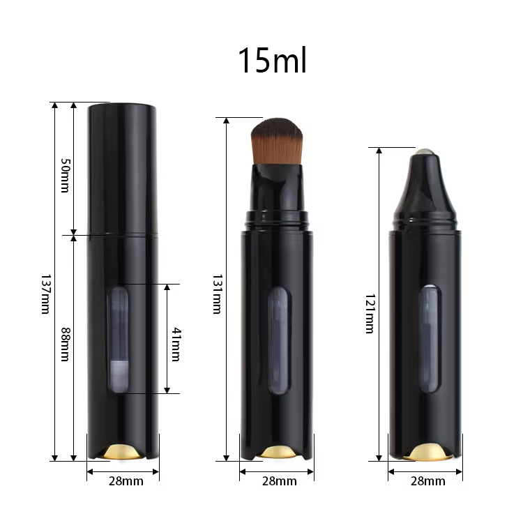 Black Roll on Plastic Perfume 15ml Airless Bottle Hair Dye Fragrance Foundation Concealer Click Pen Tube with Brush