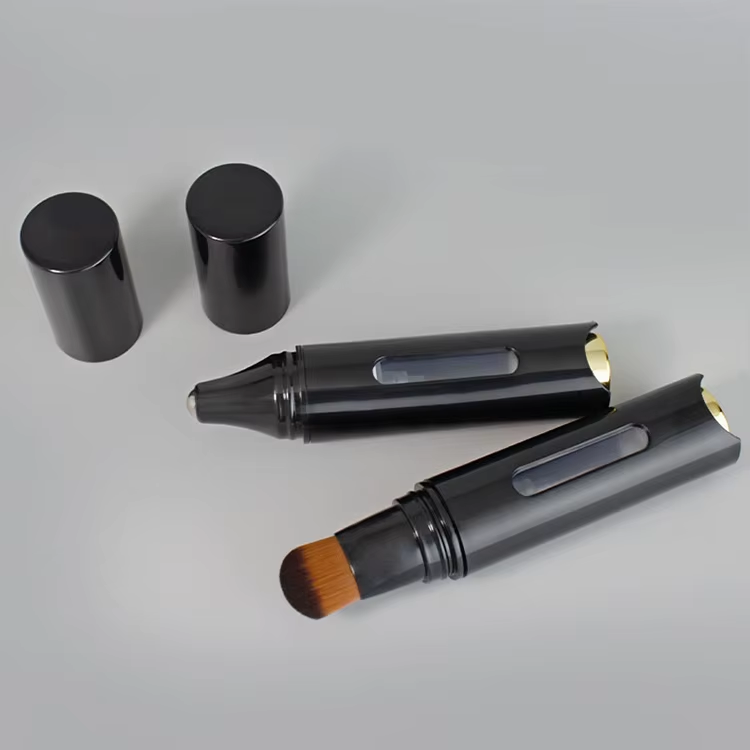 Black Roll on Plastic Perfume 15ml Airless Bottle Hair Dye Fragrance Foundation Concealer Click Pen Tube with Brush