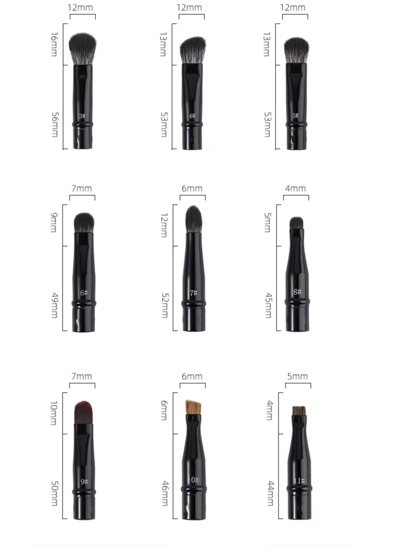Dual-Ended Blending Blush Angled Stipple Eye Shadow Crease Concealer Brush Set Double-Sided Makeup Eyebrow Pencil